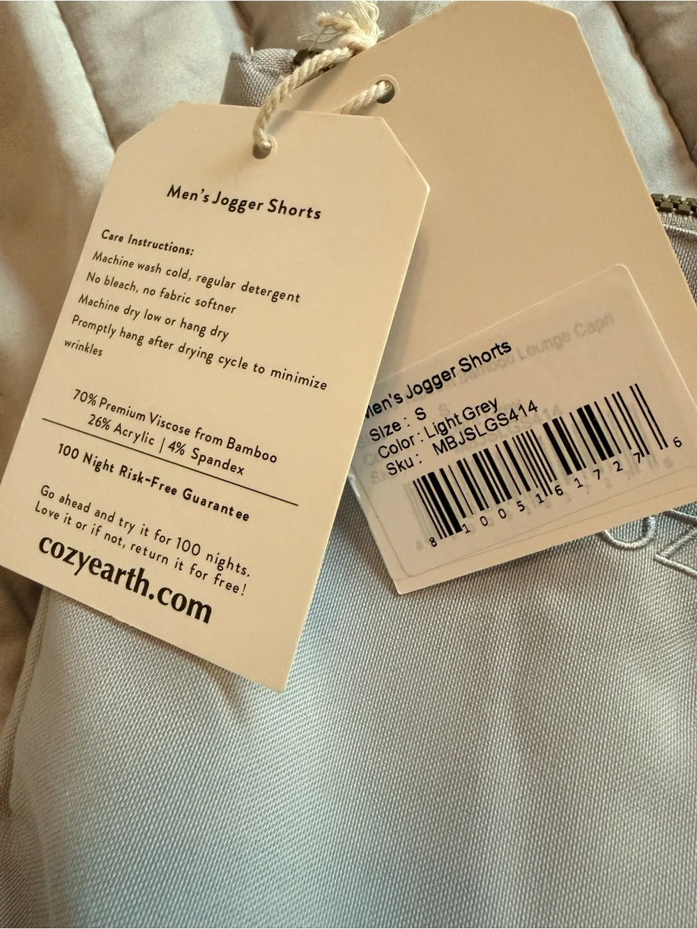 Cozy Earth Men’s Jogger Shorts Light Grey Bamboo Size S NWT